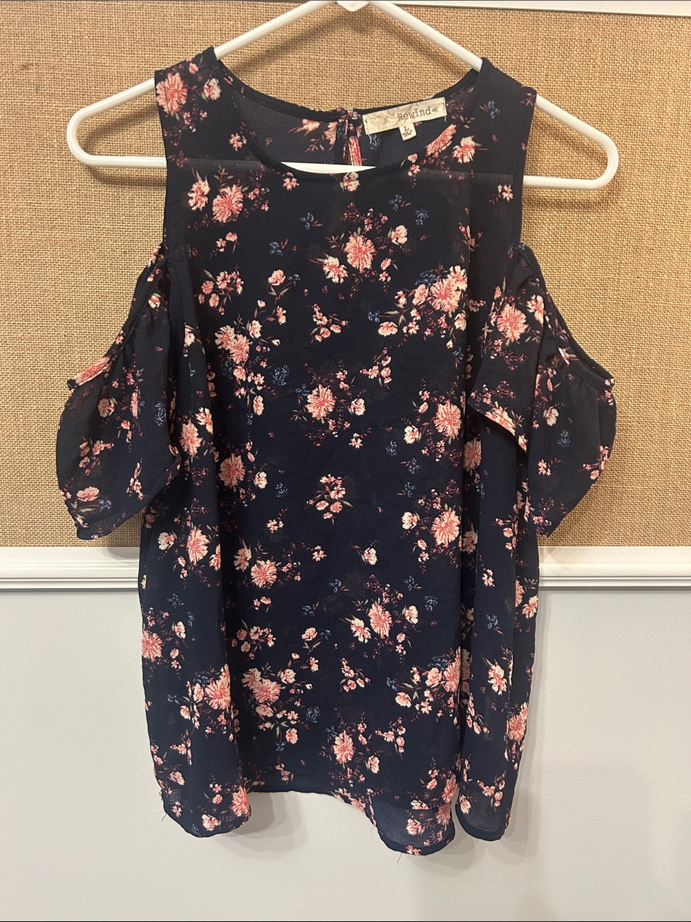 Rewind Navy Floral Cold-Shoulder Blouse